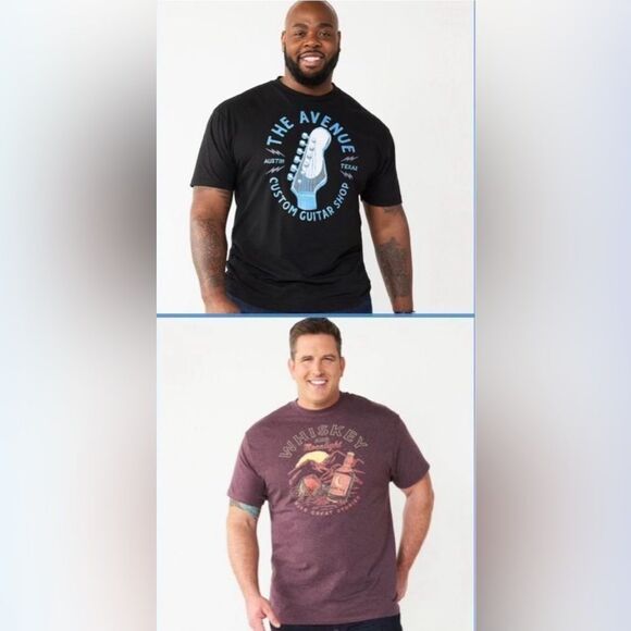 Bundle of 2 Men’s 2X BIG T-shirts NWT Size 2XB SONOMA Brand New Guitar Whiskey - Picture 1 of 10
